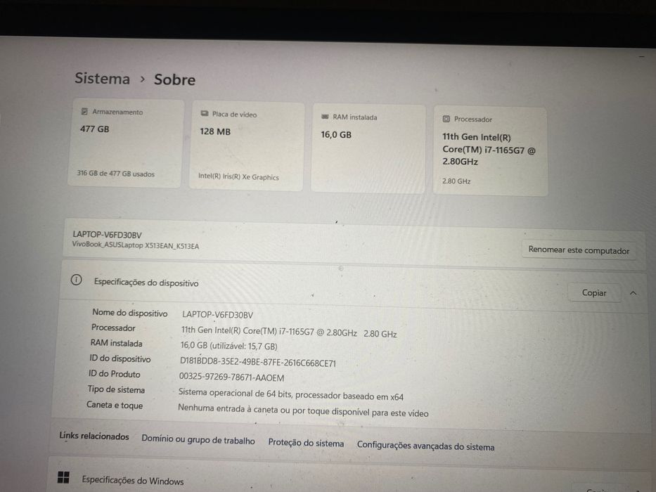 ASUS VivoBook i7 11ª Geração | 16GB RAM | SSD 512GB