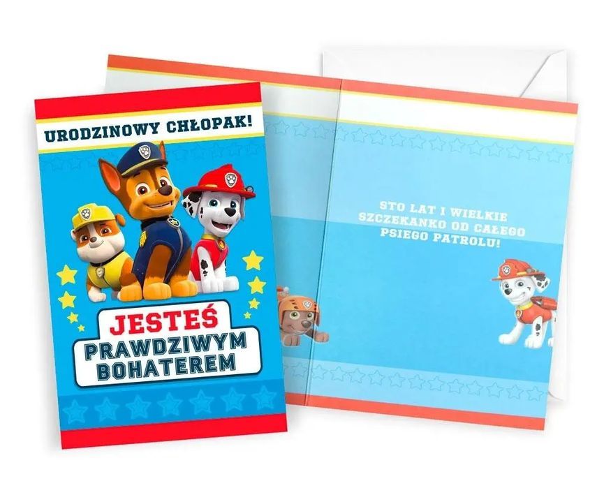 Karnet Urodziny Psi Patrol chłopiec. Kukartka. Nowy Produkt