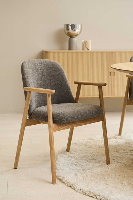 RODERIC Brąz_Beż - KRZESŁO Drewniane BOUCLÉ do Salonu Jadalni Biura