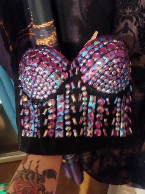 Gorset Top Fioletowy z Cyrkoniami, Diamentami