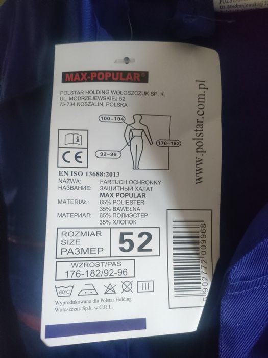 Nowy fartuch ochronny roboczy MAX-POPULAR roz. 52