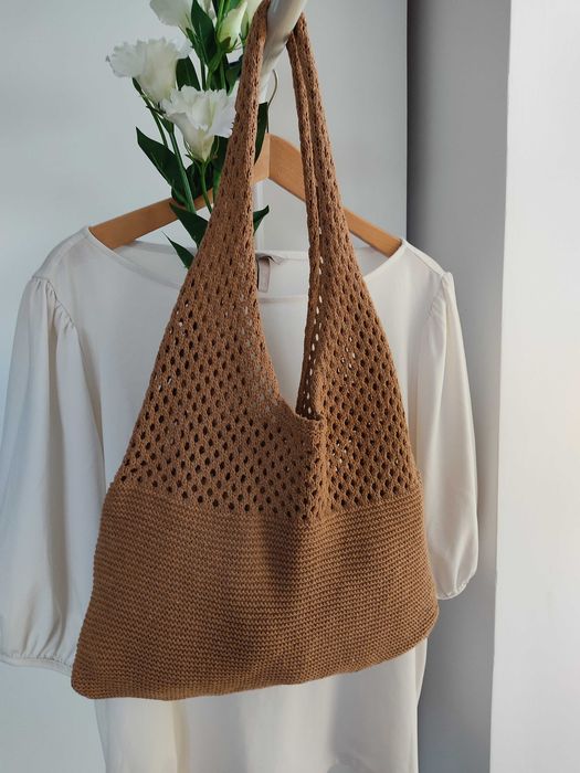 Letnia torba ażurowa brązowa boho szydełkowa