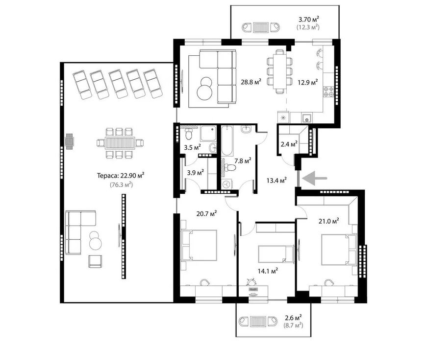 4-кімнатна квартира з ремонтом | PARKLAND | Ужгород - PL 7.59