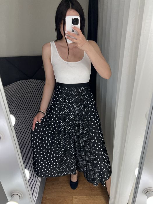 Спідниця у горох міді юбка плісе гофре в пліссіровку плиссе чорна