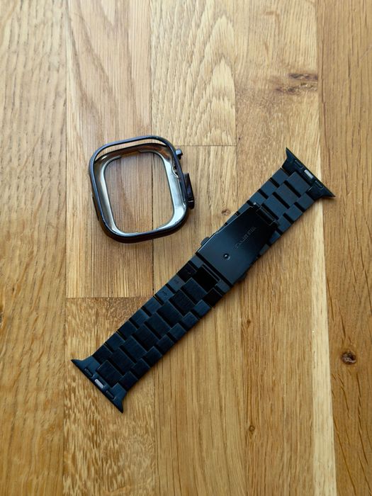 Bracelete de elos em aço preta Apple Watch 44/45/49 mm + capa Ultra