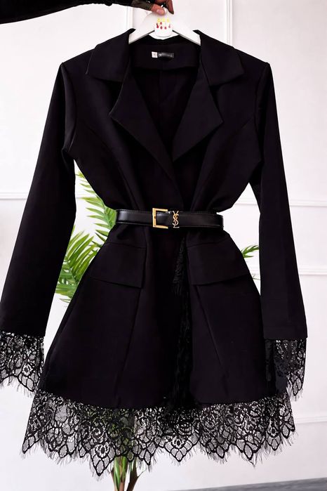 Жіноча сукня-піджак чорна з мереживом. Розмір 42–44