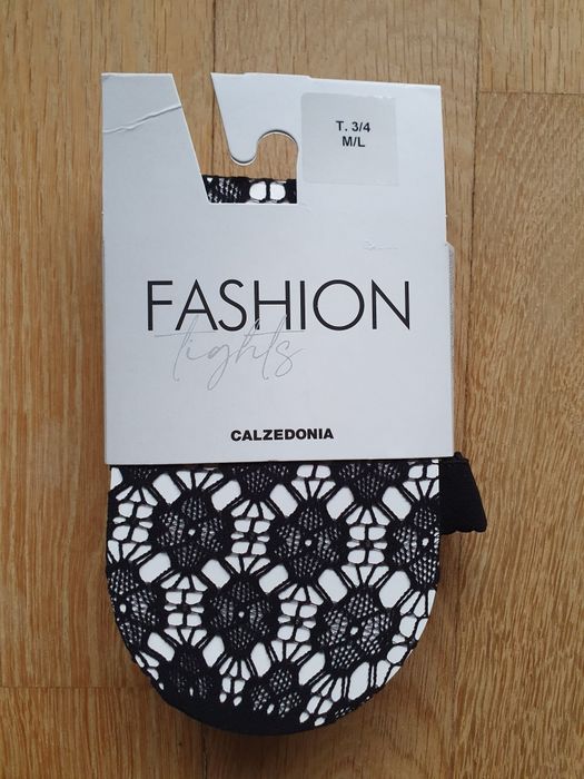 Rajstopy Calzedonia m/l czarne w kwiaty rete kabaretki fiori