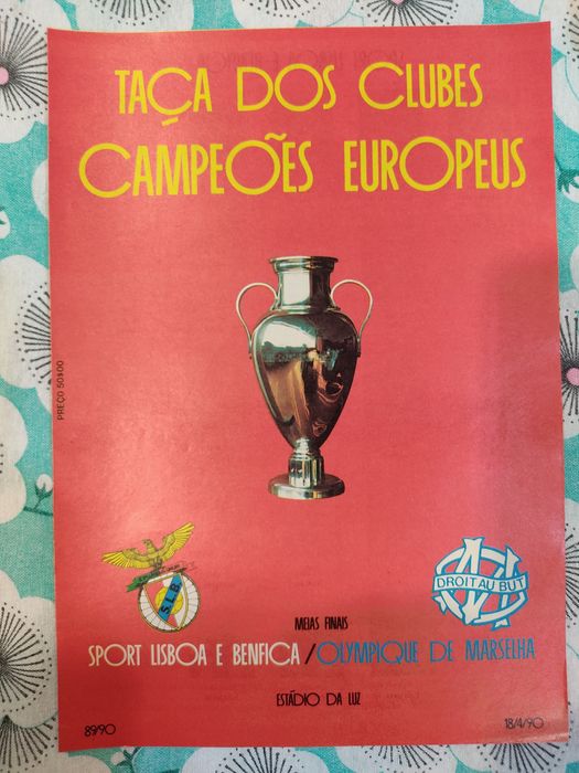 Programa do Benfica Marselha meia-final taça dos campeões 1989/1990