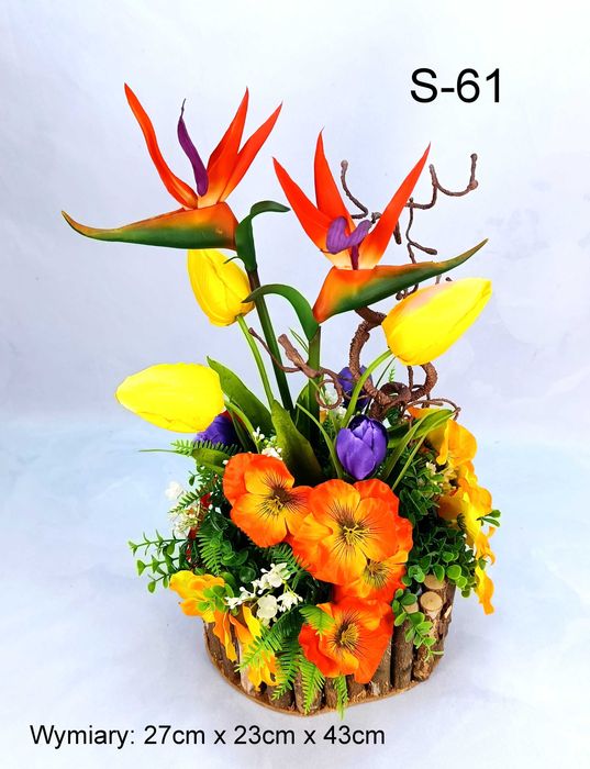 Stroik nagrobny wiosenny na grób tulipany, bratki, dekoracja cmentarna