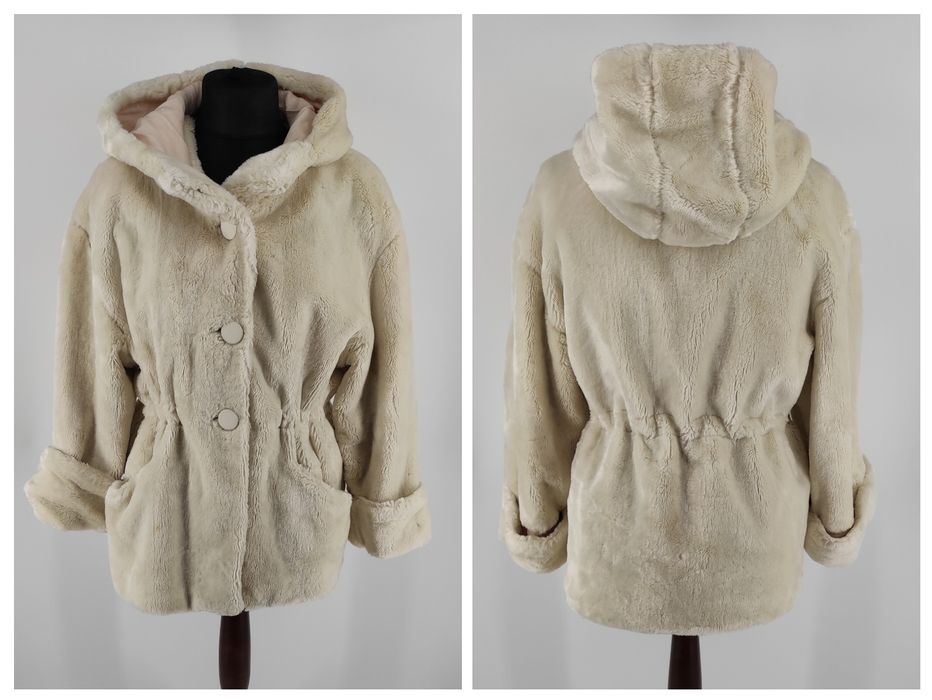 Futro damskie w kolorze ecru z kapturem zima