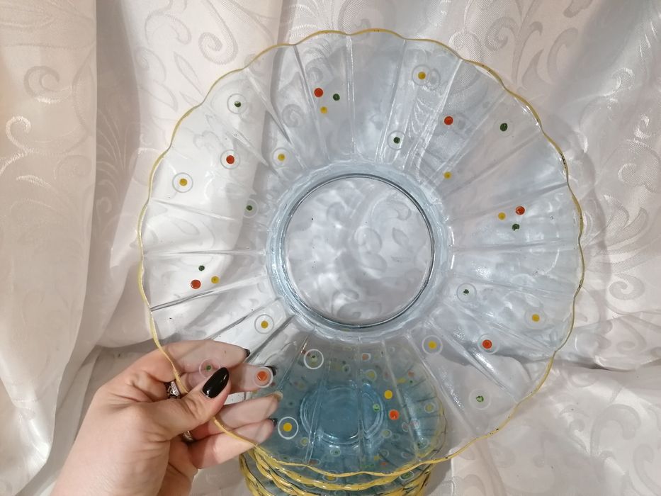 Piękny stary zestaw szklanych talerzy polecam patera talerz