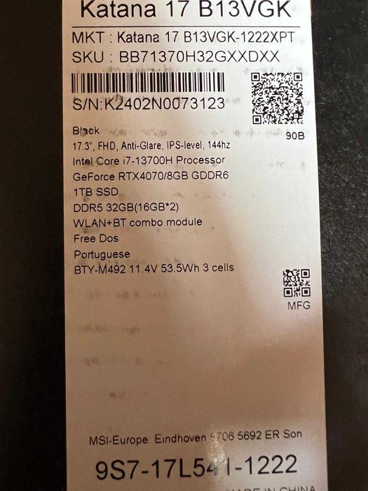 Computador MSI, Gaming Laptops, Preto 1 TB, com 2 meses. Fatura