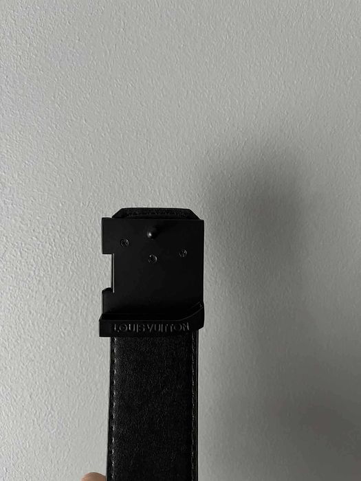 Czarny Pasek LV z czarna klamrą skórzany