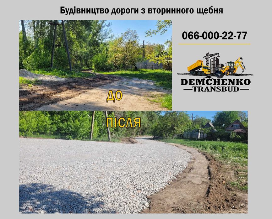 Відсипка, планування, будівництво, ремонт доріг, площадок, майданчиків