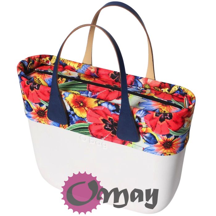 Czarny organizer OBAG MINI +OPASKA kwiaty maki 2 kieszenie wkład OMAY