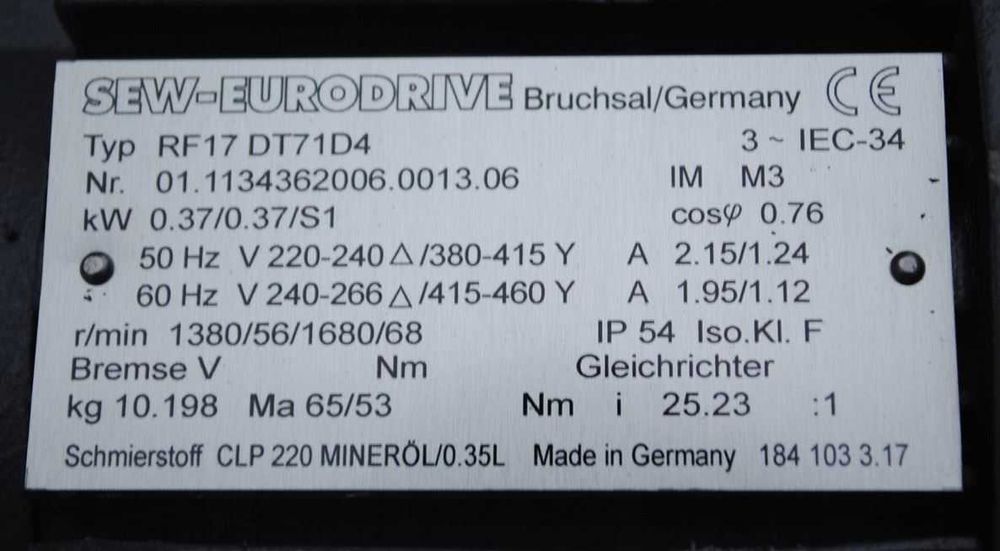 Motoreduktor kołnierzowy 0.37kw. 56obr./min. SEW