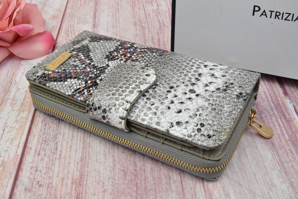Portfel damski skórzany Patrizia Grey Pink Snake Wyprzedaż niska cena