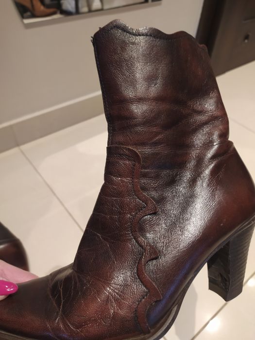 Półkozaki, botki ocieplane ze skóry