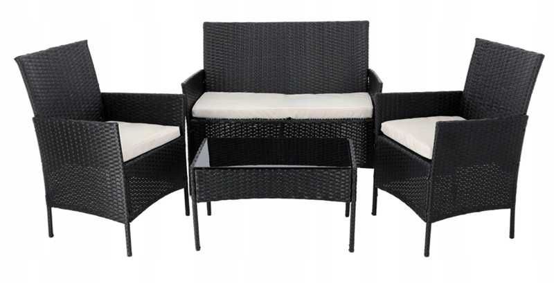 Meble Ogrodowe Technorattan Sofa 2 Fotele Stolik + Poduszki Komplet na Balkon Taras Ogród