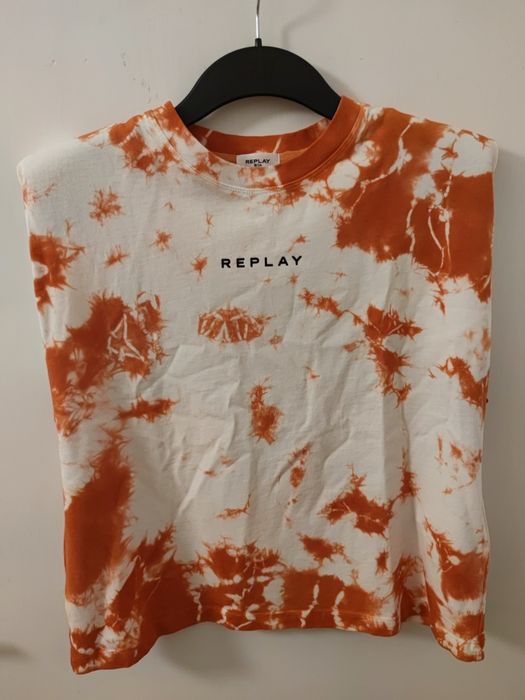 T-shirt Replay tie-dye z poduszkami na ramionach. Nowy, 70 zł TANIEJ!!