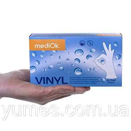 Рукавички вінілові неопудренні Медиок S/M/L/XL (100 шт/уп) прозорі