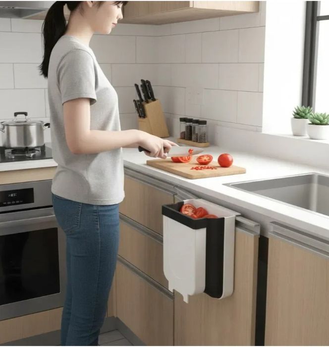 Складаний контейнер для сміття на двері кухня(29×25×15,5см) Білий / Ві