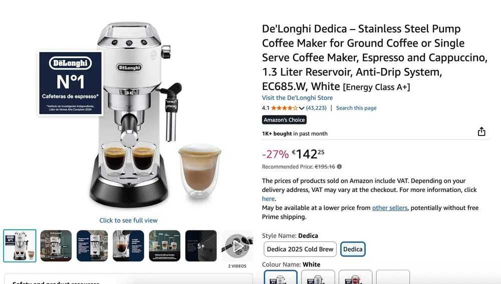 Cafetera De'Longhi Dedica, NOVO