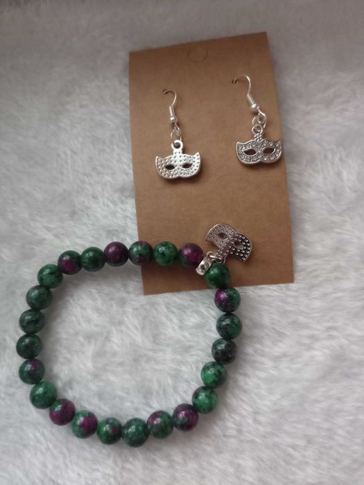 Bransoletka z kamieni naturalnych i kolczyki "Maski weneckie"