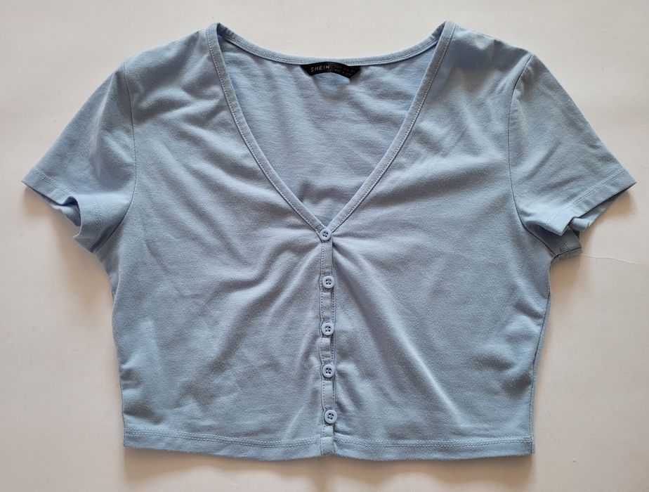 Niebieska obcisła bluzka crop top basic S 36
