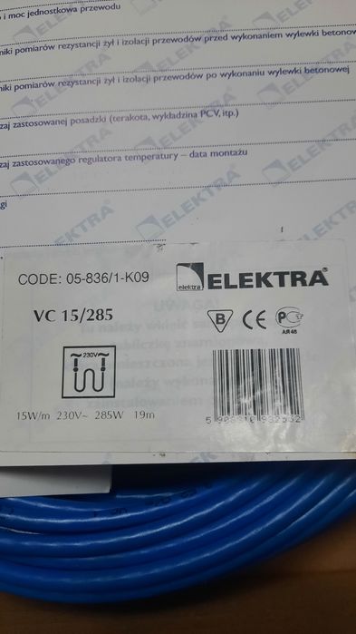 Kabel grzejny grzewczy elektra 19m