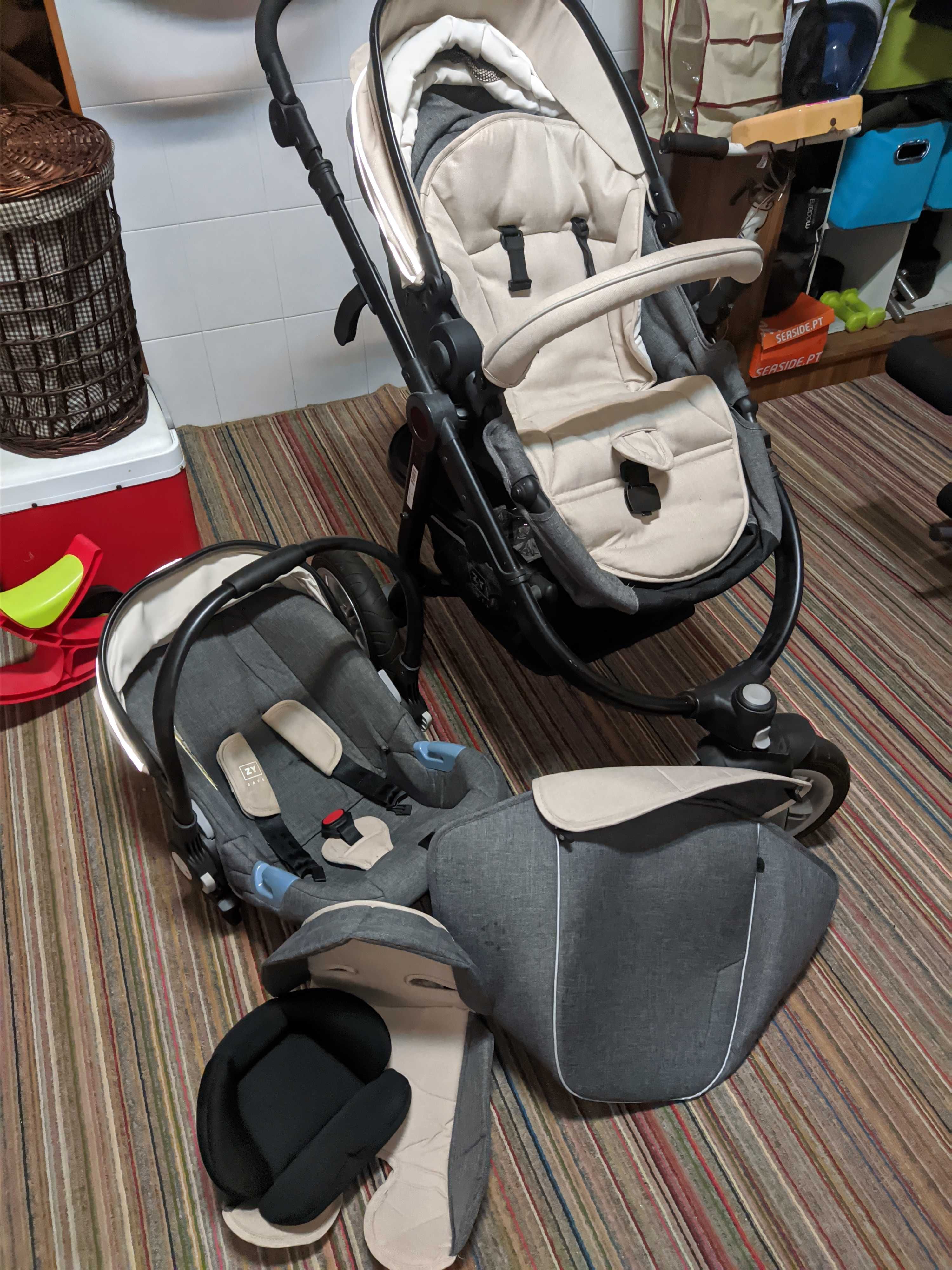 Carrinho Bébé recem nascido Duo Adventure Zy Safe Grey/Bege Samora