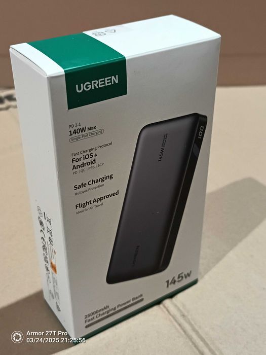 NOWY! Powerbank 25000 mAh UGREEN PB205 PD 145W usb-a / 2x usb-c Szary