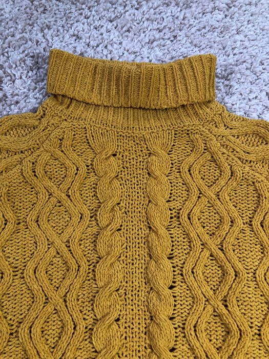 Sweter golf Mohito S musztardowy welurowy warkocze jesienny