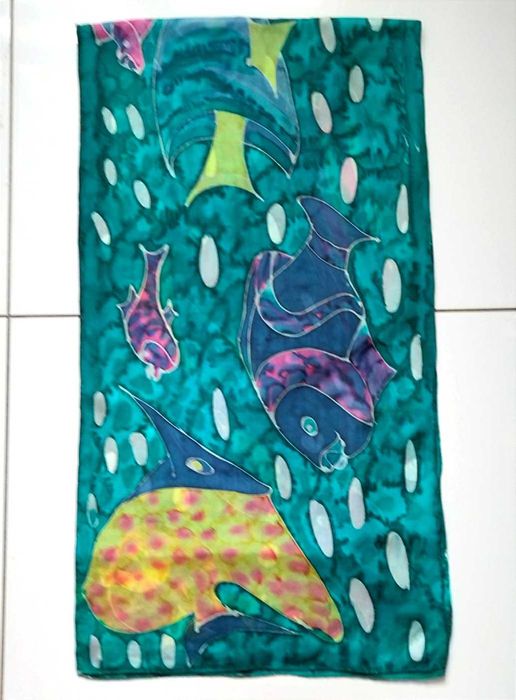 Szalik chustka w Ryby 100% Jedwab