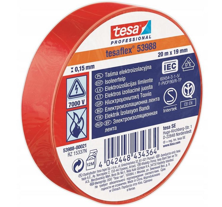 TESA Taśma naprawcza do prac elektrycznych 19/20 Czerwona
