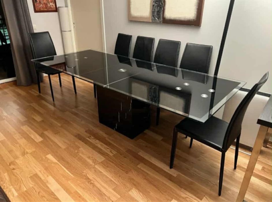 Nowoczesny stol do jadalni rozkładana szklana rama czarny marmur