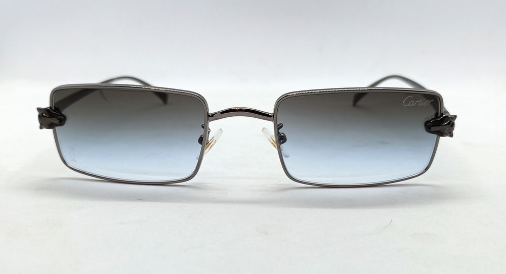 Cartier очки унисекс серо голубой градиент в темно сером металле узкие