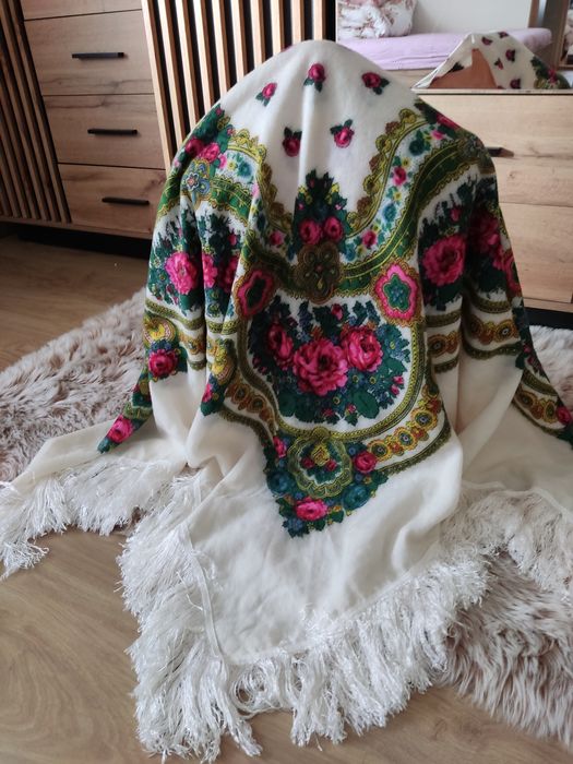 Chusta szal wełna góralska PRL zpw struga 150/150 vintage cepelia