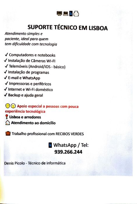 Suporte Técnico Domicílio – PCs, Telemóveis, Wi-Fi e Câmeras.