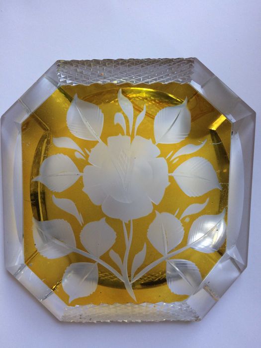 Piękna kolekcjonerska popielnica kryształ PRL huta Julia róża