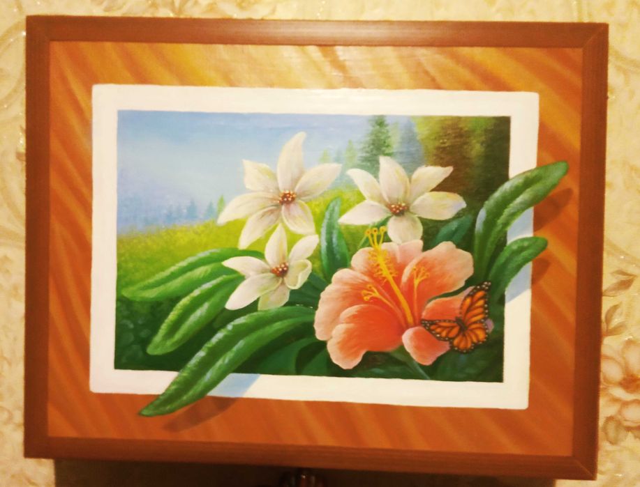 картина маслом ДВП 28*33  *Ранок в горях*