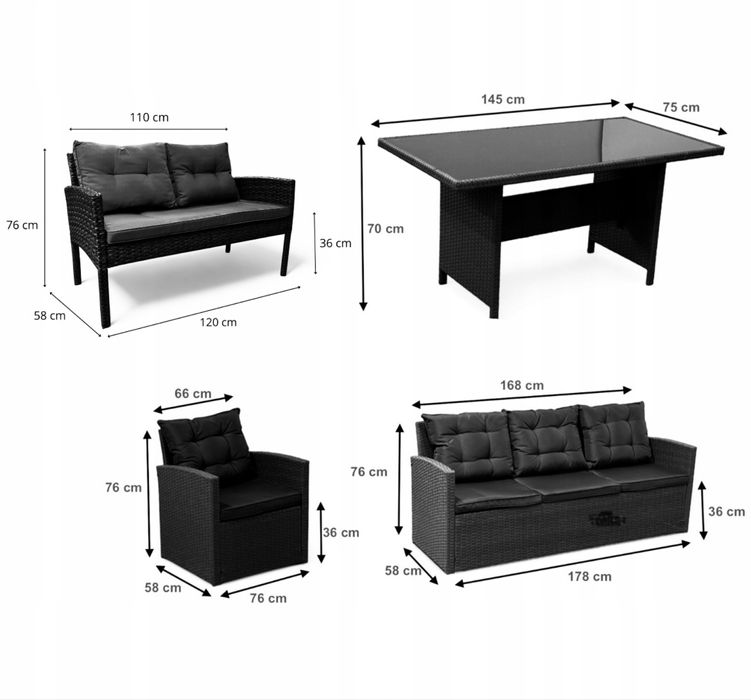 Zestaw mebli technorattan 2x sofa , fotele , stół kolory