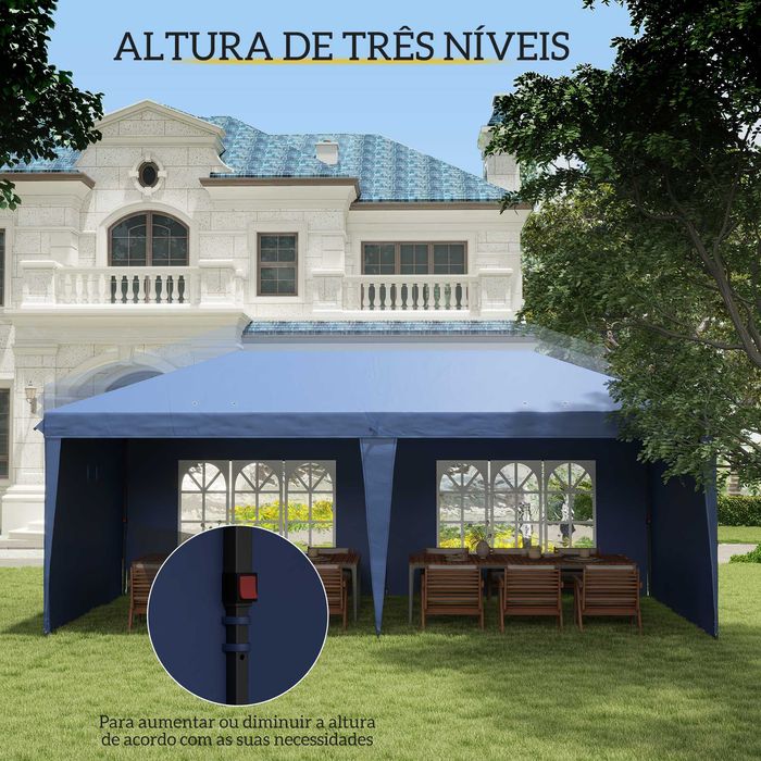 Tenda dobrável 6x3 m azul com 4 laterais e 2 janelas