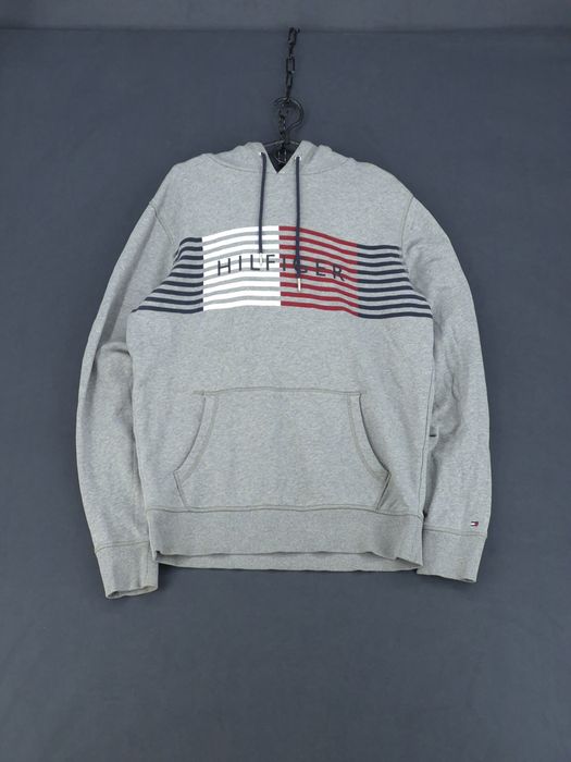 Tommy Hilfiger bluza z kapturem hoodie logo pasek kangurka L