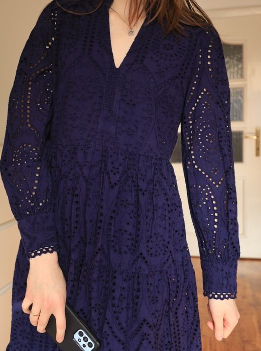 YAS ażurowa sukienka midi S fioletowa romantyczna boho wiosna lato