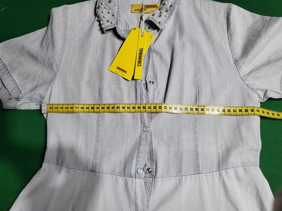 Sukienka cienki jeans Szara zapinana na guziki perły S M