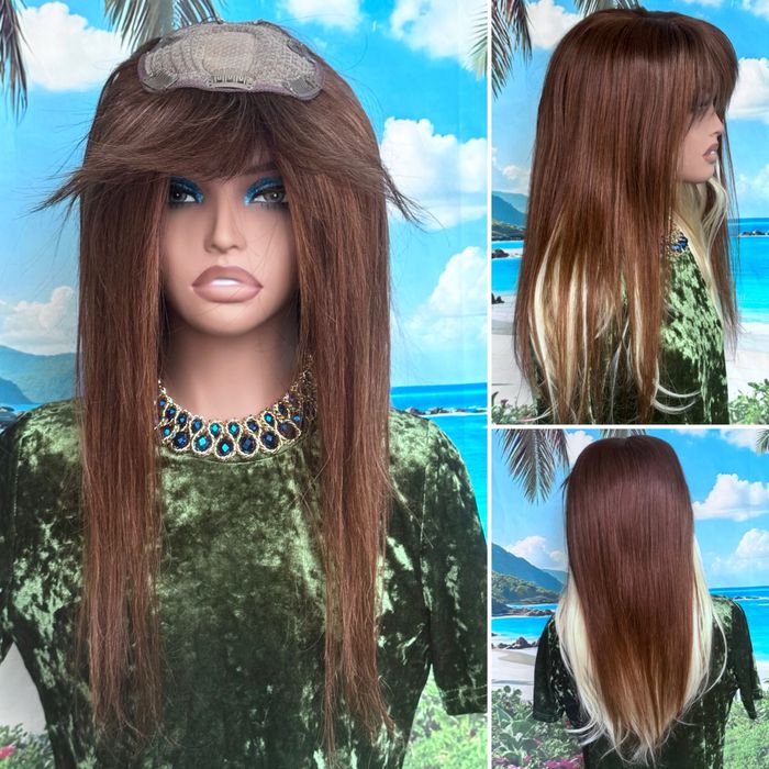 Натуральная накладка имитация кожи славянские волосы каштан 55см 110гр