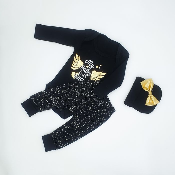 Komplet 3 częściowy czarny body niemowlecy 68