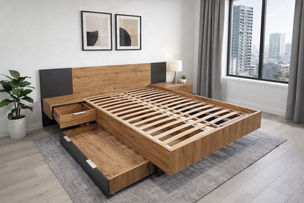 Нове Ліжко 160*200 Кантрі з тумбами та нішою для білизни