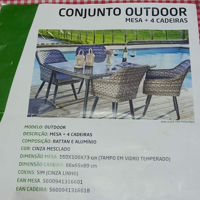 Conjunto outdoor mesa  + 4 cadeiras